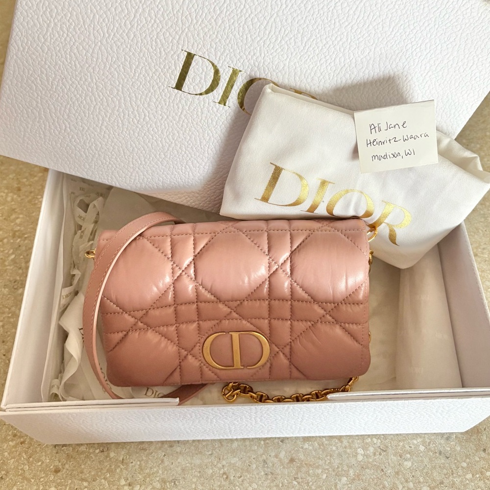 💕traded 💕Dior Calfskin Macrocannage Mini Caro Bag Rose